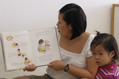 Mommy reading Aki and the Fox to Aki's class