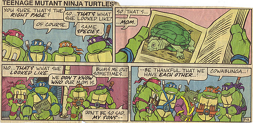 Teenage Mutant Ninja Turtles { newspaper strip } ..Remembering Mom, kinda- ..art by Lawson :: 05121991