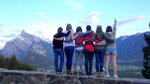 Banff Group of Volunteers looking out on Mt Rundle SO COOL