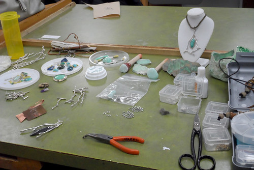 A jewelry student's work station.