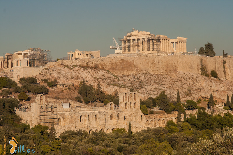 Vista do Pártenon/Acrópole desde o monte Filopapo (Atenas, Grécias)