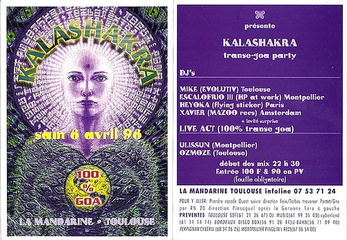 Patrice Heyoka - Flyer 06/04/1996 - "Kalashakra" @ La Mandarine (Toulouse) <a style="margin-left:10px; font-size:0.8em;" href="http://www.flickr.com/photos/110110699@N03/11337199066/" target="_blank">@flickr</a>