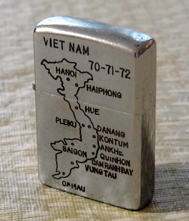 From http://www.flickr.com/photos/51764518@N02/9731091551/: Vintage Vietnam War Era Zippo Cigarette Lighter Dated 70-71-72 with Map of Vietnam