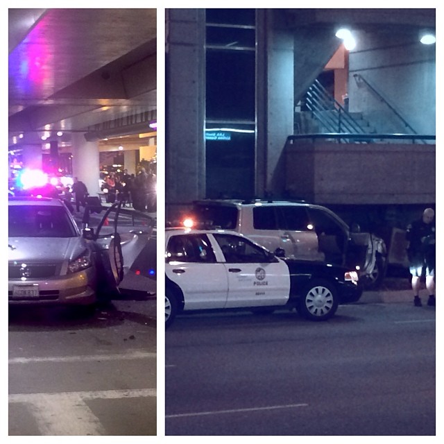 Right outside our baggage claim, LAX term 5. These are the 2 cars involved if anyone gives a care.