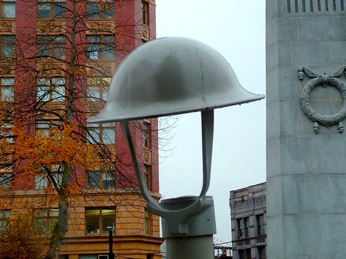 A close-up photograph of Victory Square in downtown Vancouver