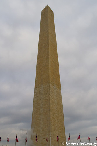 Washington Monument ringed with flags