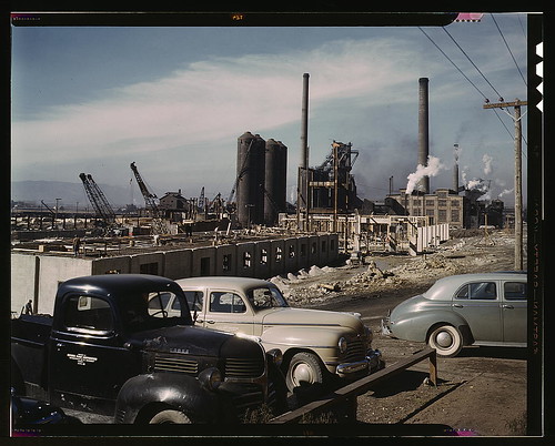 Steel and concrete go into place rapidly as a new steel mill takes form, Columbia Steel Co., Geneva, Utah. The new plant will make important additions to the vast amount of steel needed for the war effort (LOC)