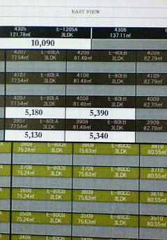 千葉セントラルタワーの最高層帯の価格表。