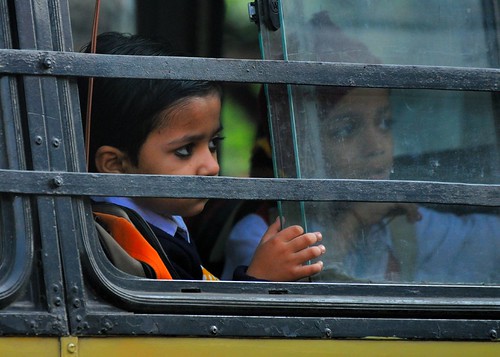 Viewed from a taxi - A school bus in Kolkata