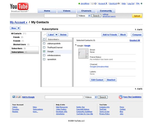 YouTube Contacts
