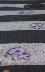 female symbols spray painted onto zebra crossing