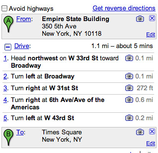 Street Views on Google Driving Directions
