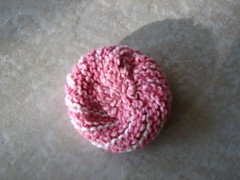 A pink dish scrubbie I knit