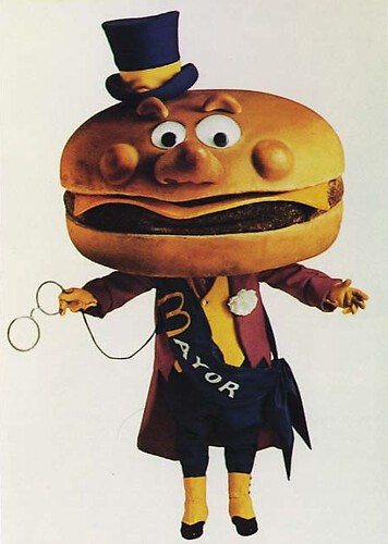 vintage corporate costume fastfood mcdonalds mascot identity cheeseburger hamburger mcworld mayormccheese