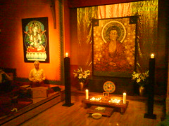 Padmaloka shrine at night 2