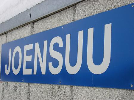Un cartel con el nombre de Joensuu, mi ciudad de Erasmus