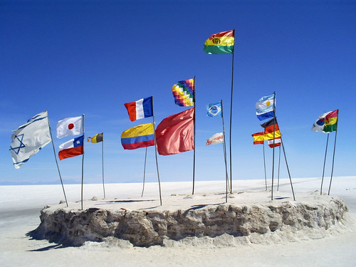 Flags in El Salar de Uyuni
