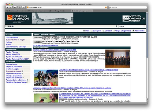 Captura de pantalla de la página principal de www.iaf.es