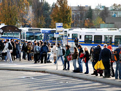 Students wait at the UBC North Bus Loop. 