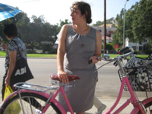 Quite a profile! A Flying Pigeon and one of our spokes-people ready for Ladies Night at Bike Week in Pasadena.
