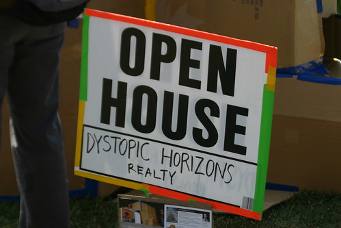 Open house sign, Dystopic Horizons realty
