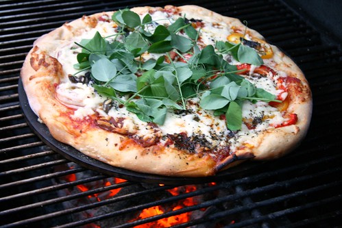 grilling pizza