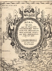 Ortelius Detail Cartouche map of Romania (Antwerp, 1584-1592)
