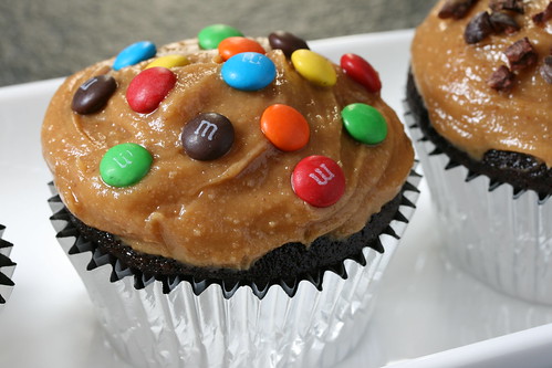 Chocolate Cupcake with Peanut Butter Frosting and M&M Minis