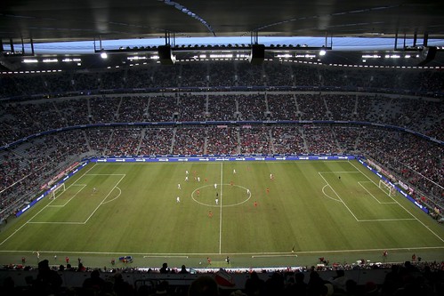 Wide-angle shot from the very top of the Allianz Arena