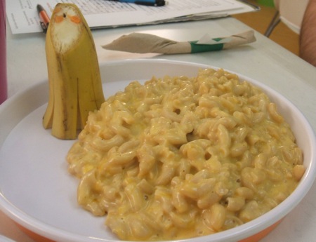 Mac and cheese and banana octopus