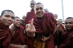 monks with attitude at festival, Yadana Taung near Mawlamyine