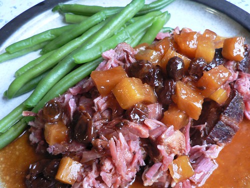 Smoked Pork Neck in Pineapple Sauce with Dried Cherries and Raisins
