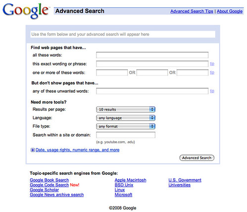 Google's New Advanced Search Page