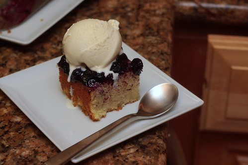 blueberry vanilla lemon cake with vanilla bean gelato