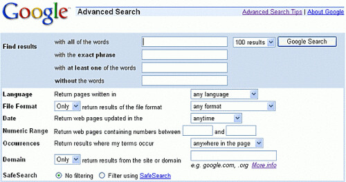 Google's Old Advanced Search Page