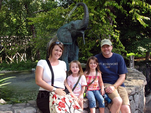 In front of elephant fountain at St. Louis Zoo