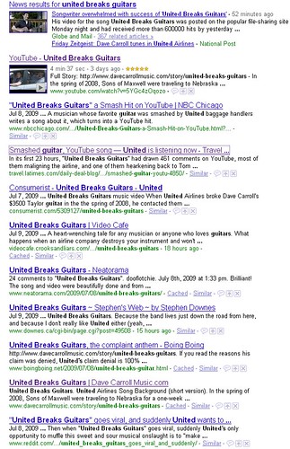 United Breaks Guitars - Google Search Engine Results - 071009