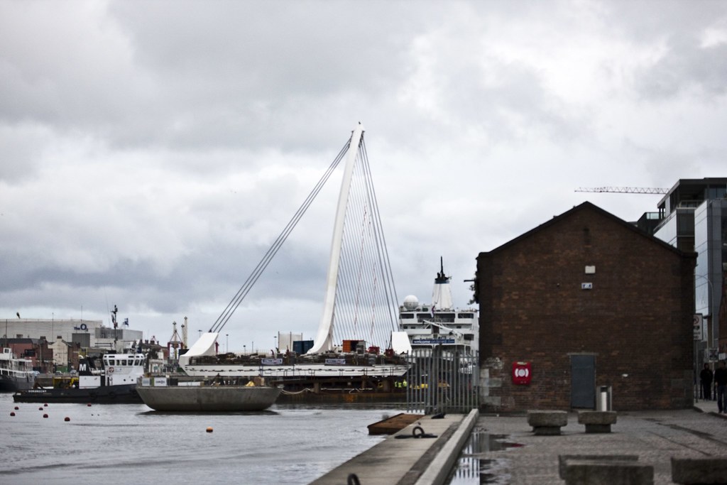 The €59 million Samuel Beckett bridge arrived on a barge