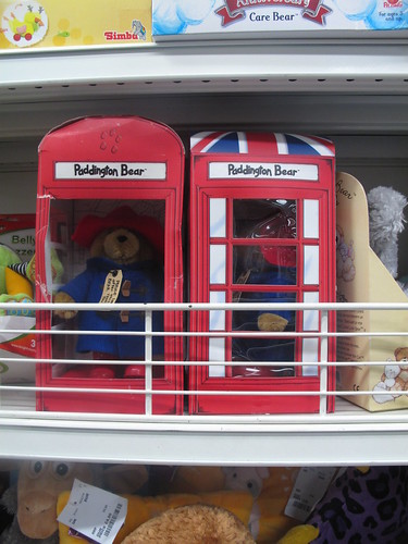 Paddington Bear in a London phone box
