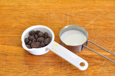 chocolate chips and milk for ganache