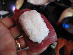 Rice 'squared' on Wasabi-smeared Tuna