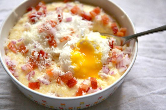 Runny Eggs on Creamy Polenta