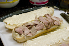 mayo and roast pork layer