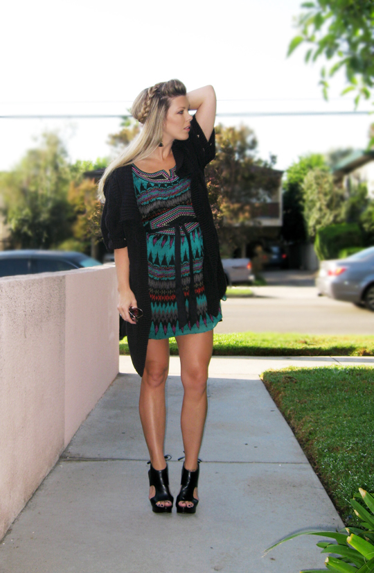thick braid in hair, aztec-dress-cut-out-platforms-11