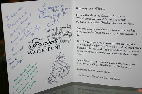 Thank you letter from the Fairmont Waterfront