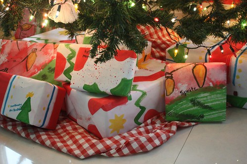 wrapped gifts under tree