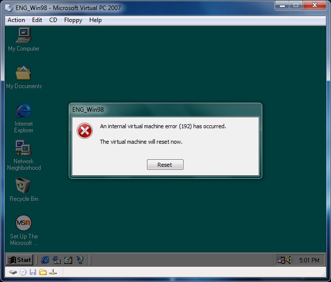 Virtual Machine Error Picture An internal virtual machine error (192) has occurred | imBravo's Blog