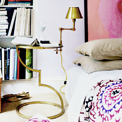 Pink + gold bedroom, from Domino magazine
