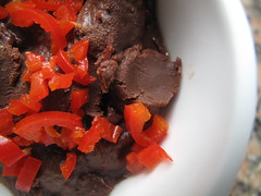 Dark chocolate paste and fresh red chillies