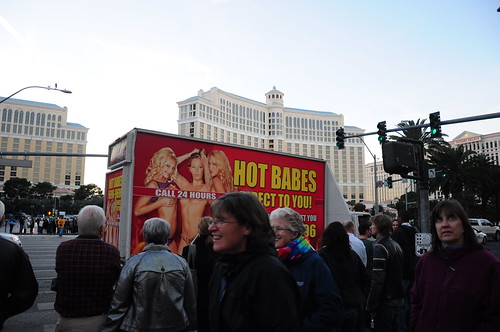 Everywhere on the Strip, hustlers and billboards were advertising Hot Babes that come to your room in 20 minutes. No thanks, already have one.